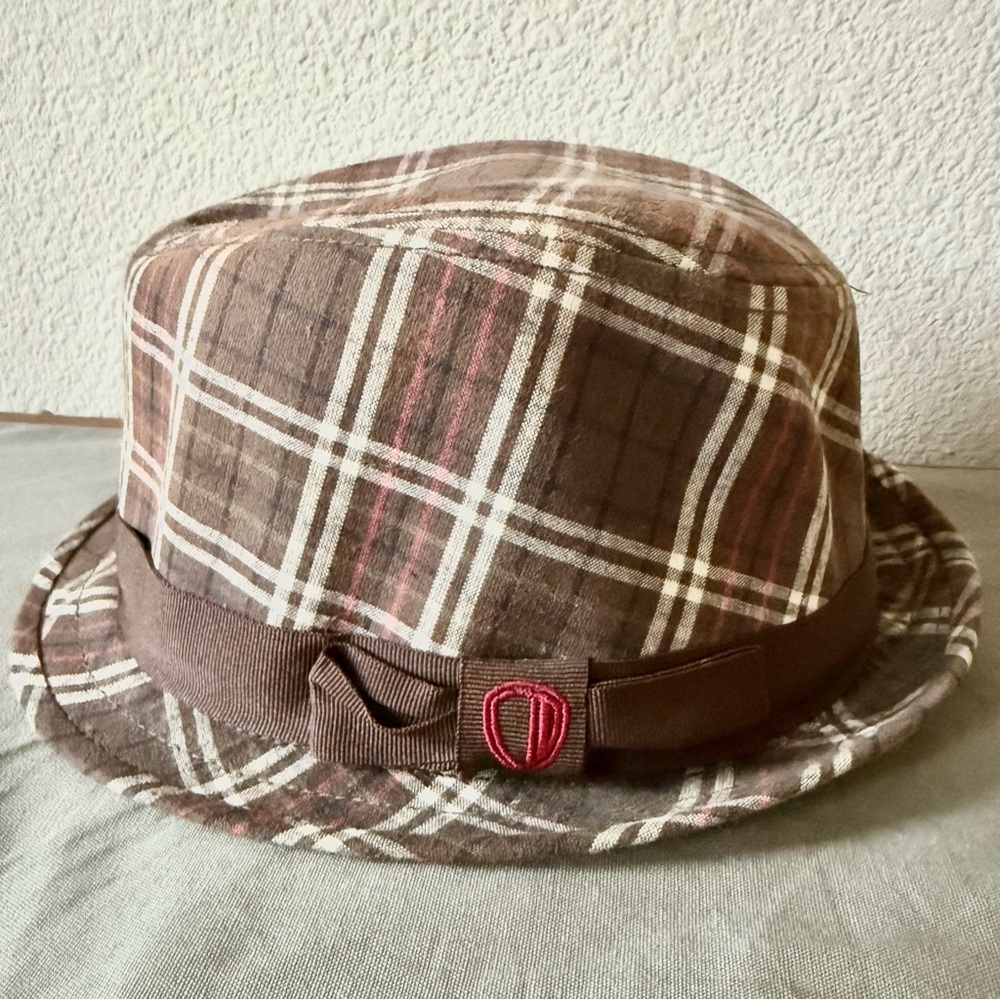 Ben Sherman Brown Plaid Hat with Red Crest